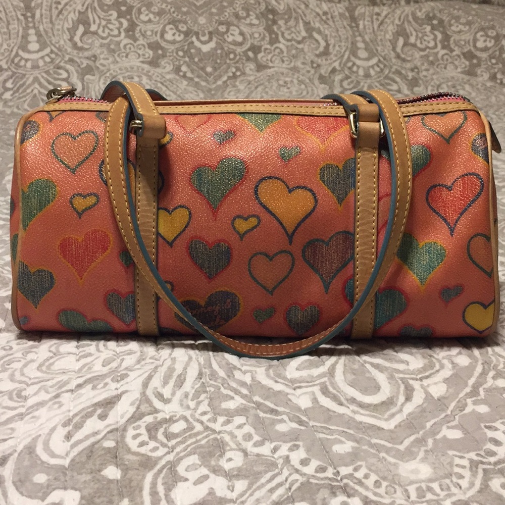 Dooney & Bourke Hearts Collection Vintage Barrel Satchel Handbag